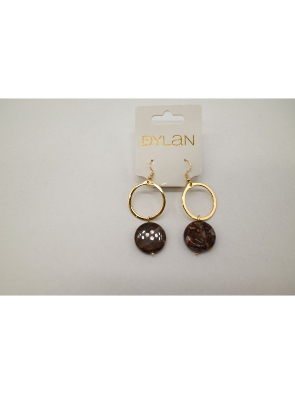 NWT Dylan Jewelry Maison Earrings Earth Stone Gold Tone Dangle Drop Boho Chic